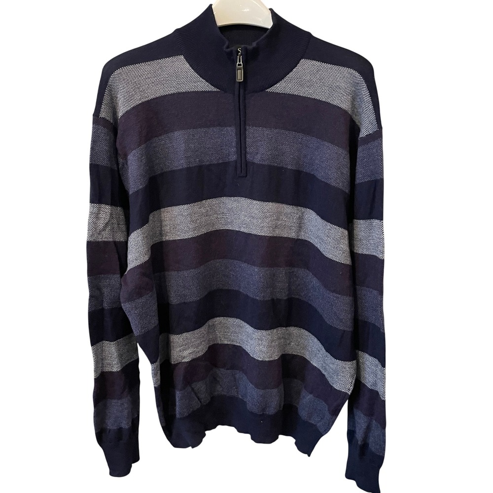Jos A Bank Signature Collection Merino Wool Quarter Zip Striped Sweater Mens XXL